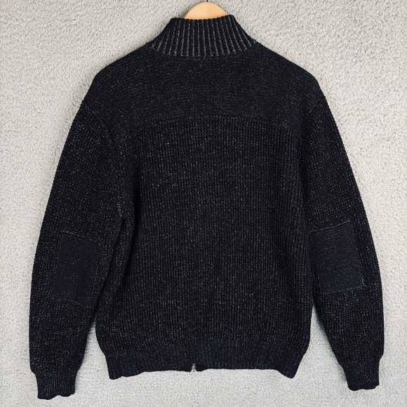 32 Bar Blues Sweater Jacket Mens M Full Zip Long Sleeve Pocket Distressed Black - Picture 5 of 7